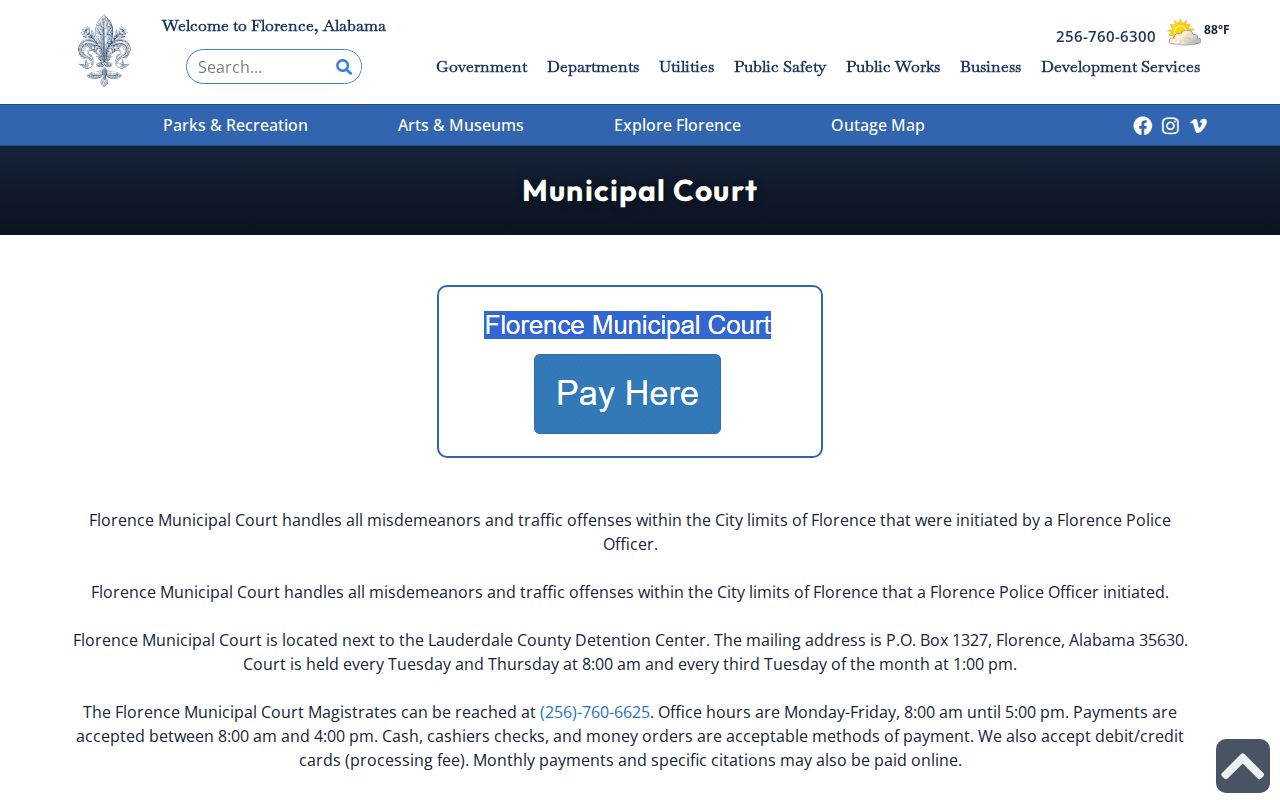 Florence warrant search Municipal Court schedule